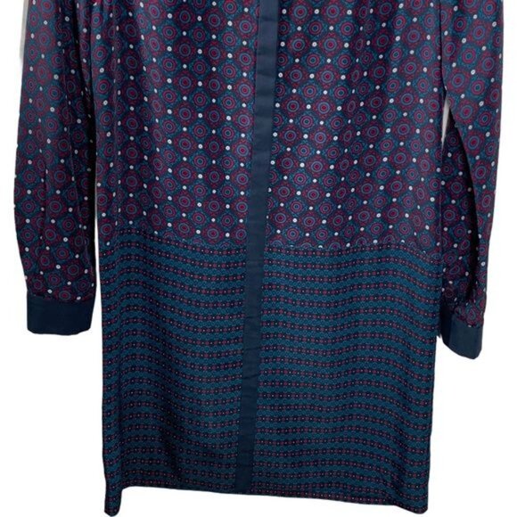 Ann Taylor Blue Geometric Print Shift Dress Size 2 Long Sleeve Work Office - Picture 3 of 10